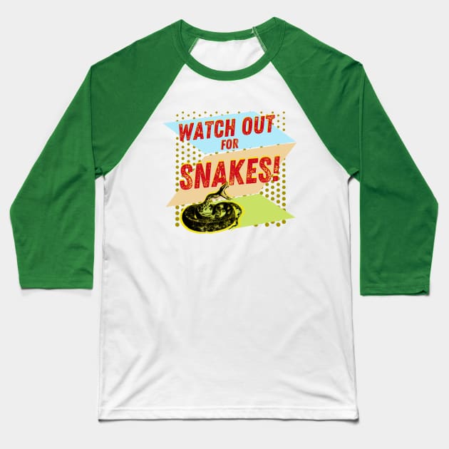 Watchout For Snakes! Baseball T-Shirt by TJWDraws